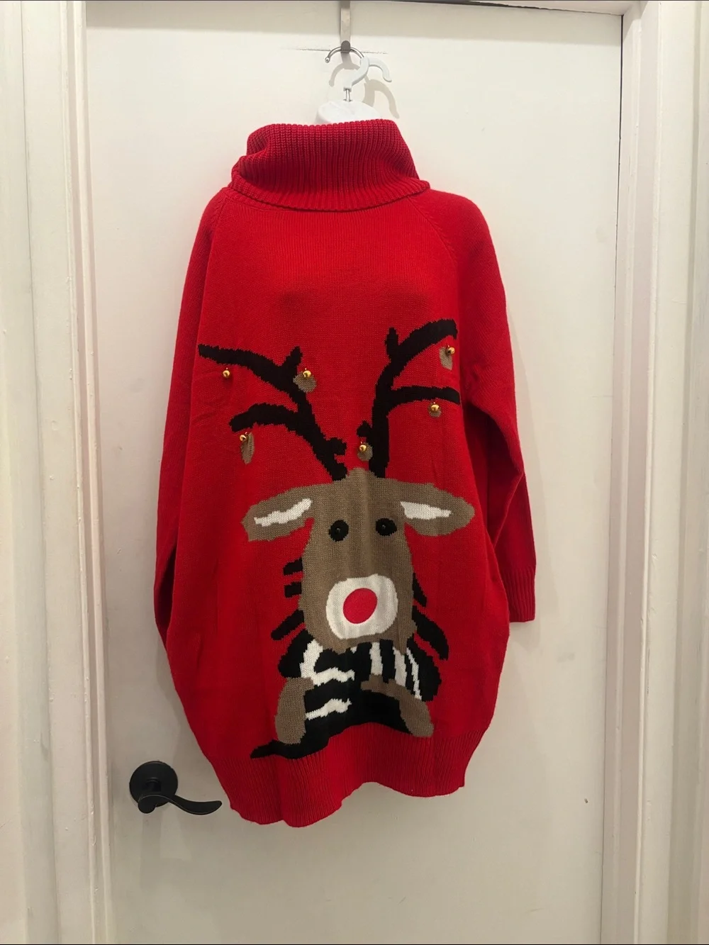 Women's Red Reindeer Turtleneck Sweater dress size L new